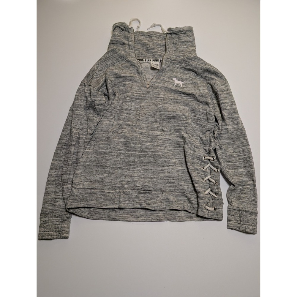 PINK Victoria's Secret Grey Space Dye Quarter Zip Lace Up Pullover Sweatshirt XS